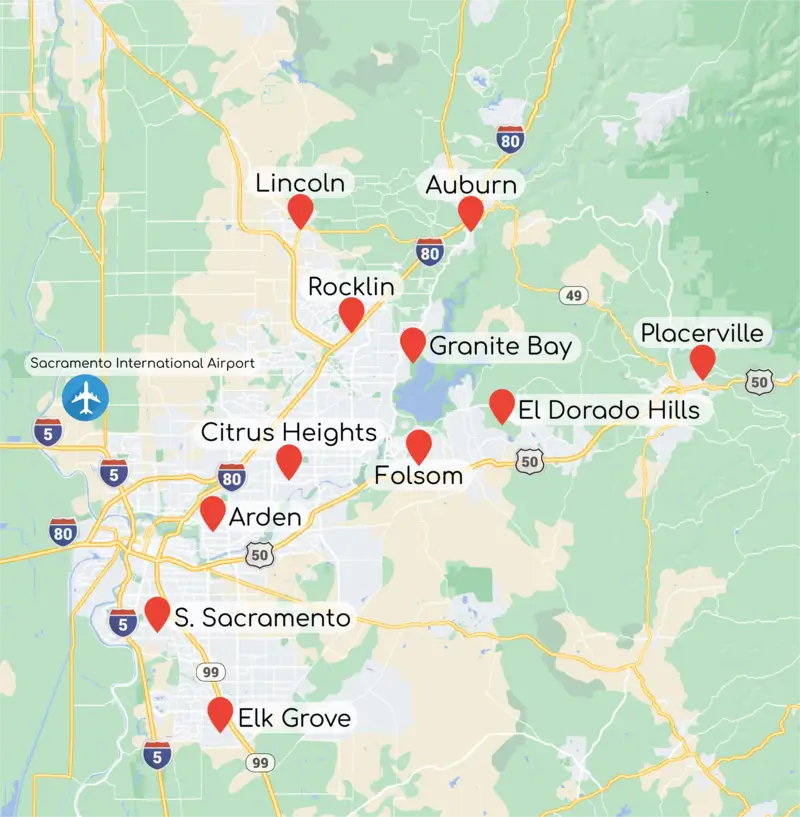Map of Smile Time Dental's locations in the Sacramento Area
